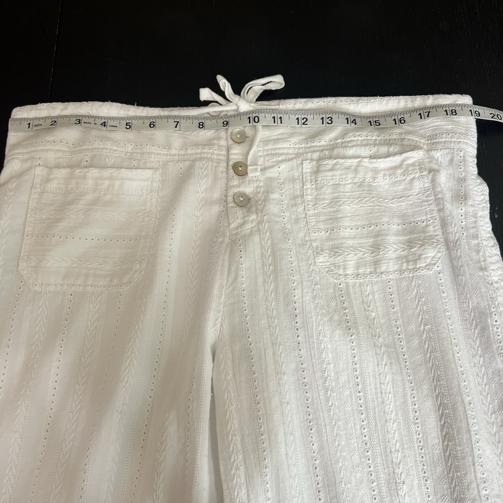Sundance Gigi Wide Leg Pants Size L White Eyelet Drawstring Lined Cotton *READ* - Picture 10 of 14